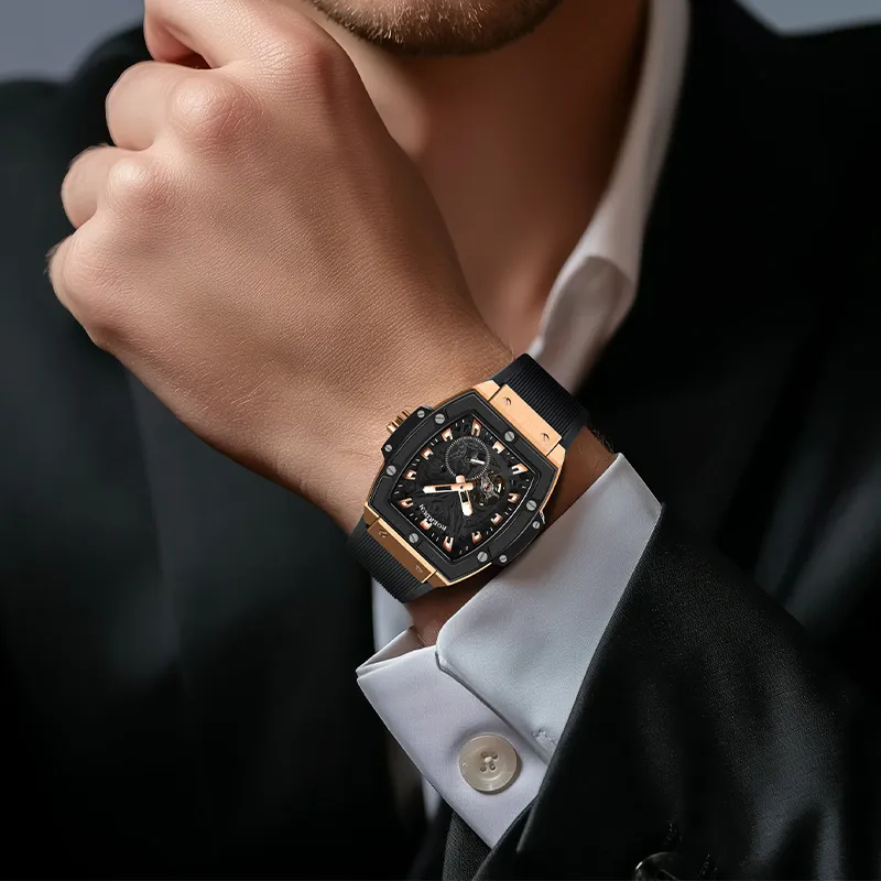 ROERDUM Cyber Collection Big Cow Automatic/Manual Mechanical Movement Silicone Strap Watch Men's Watches Black Dial-6
