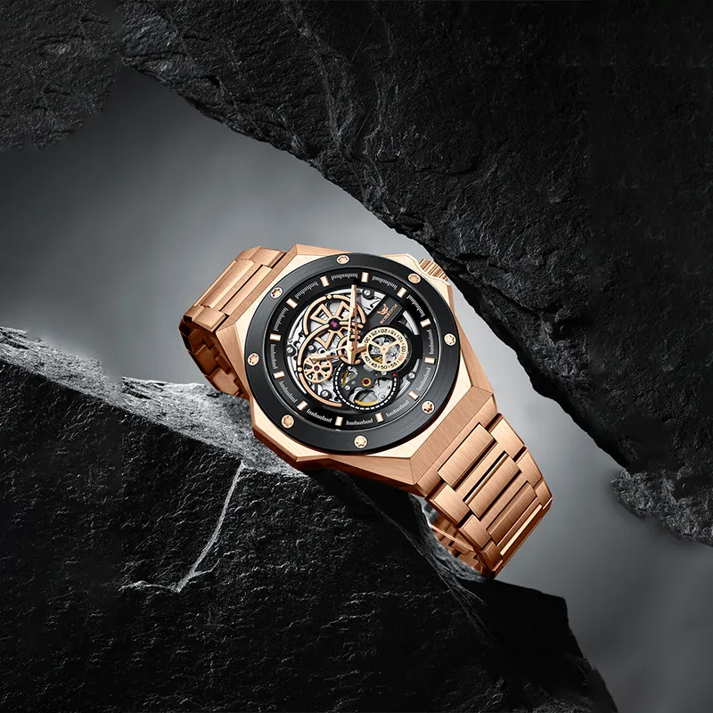 ROERDUM Infinite Universe Collection Leader Mechanical Movement Steel Strap Watch Men's Watches Black Dial-5