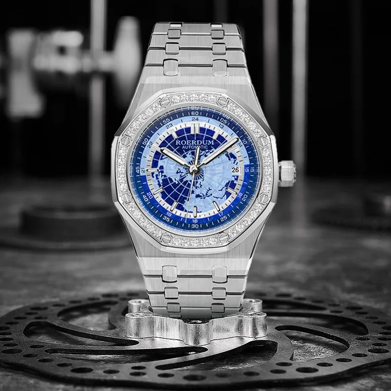 ROERDUM Galaxy Starry Sky Collection Mechanical Movement Stainless Steel Watchband Watch Men's Watches Blue Dial-7