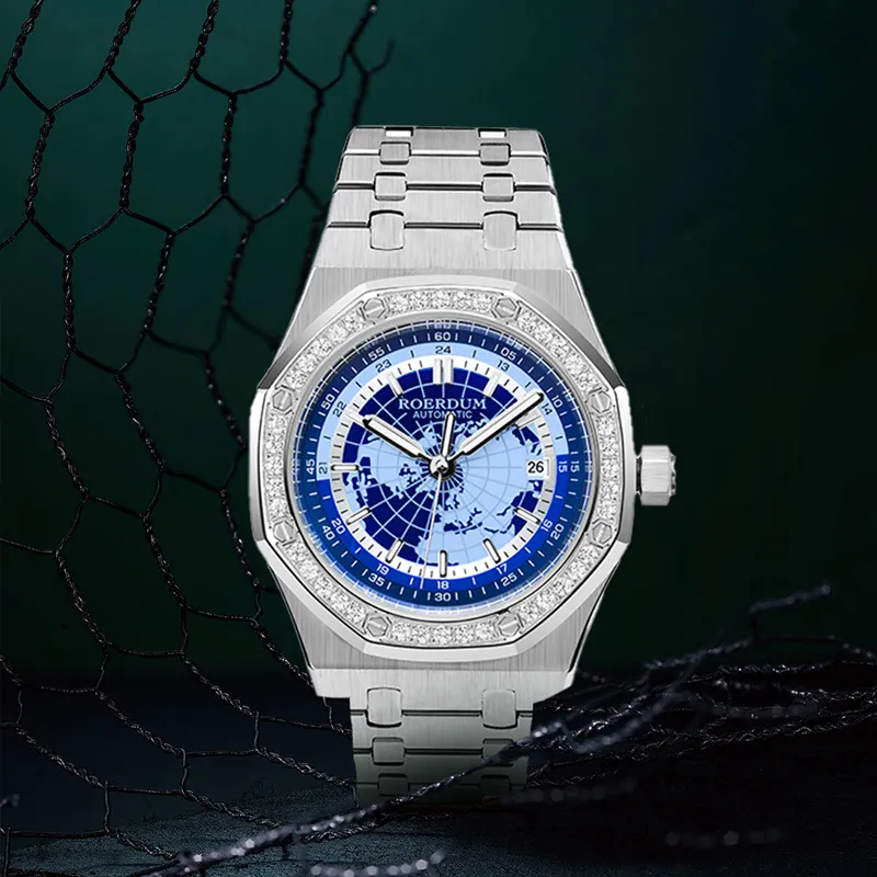 ROERDUM Galaxy Starry Sky Collection Mechanical Movement Stainless Steel Watchband Watch Men's Watches Blue Dial-3