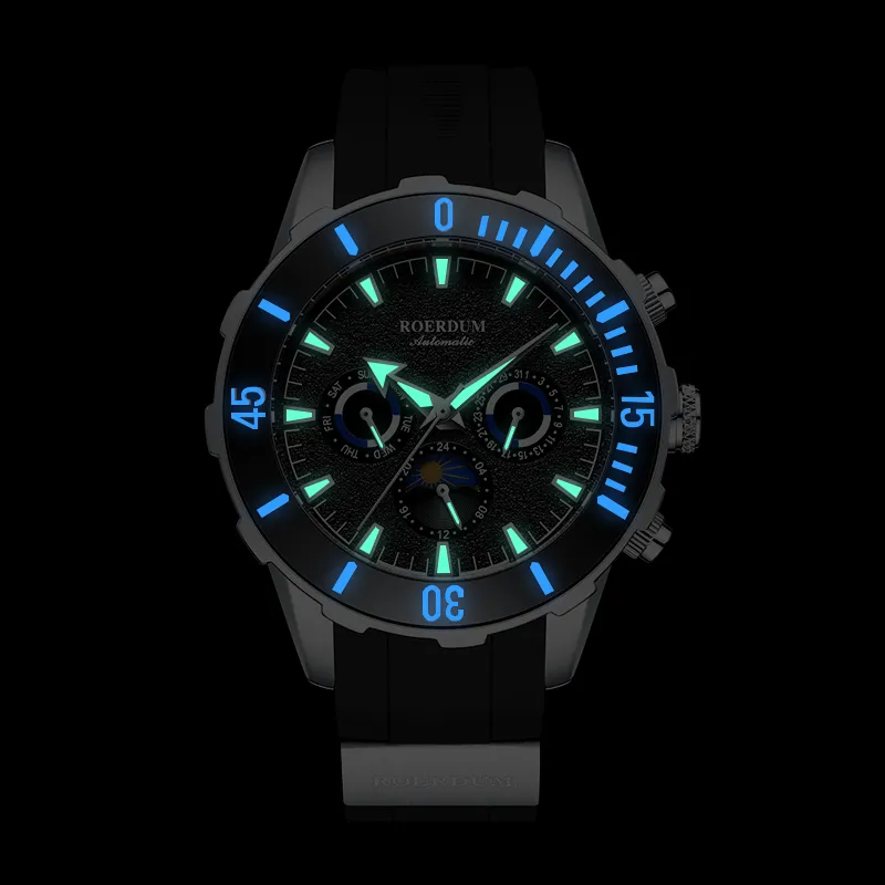 ROERDUM Stalker Automatic Mechanical Movement Silicone Strap Watch Men's Watches Black Dial-5