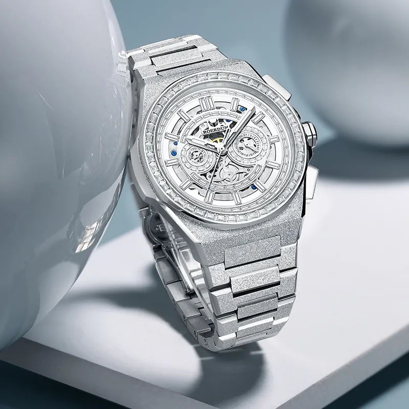 ROERDUM Sea Zhi Collection Frost Wing Mechanical Movement Steel Strap Watch Men's Watches White Dial-2