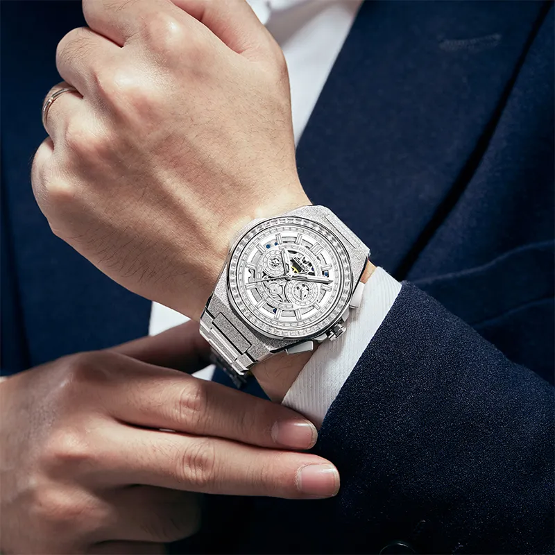 ROERDUM Sea Zhi Collection Frost Wing Mechanical Movement Steel Strap Watch Men's Watches White Dial-4