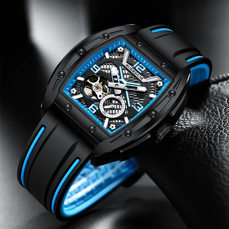 ROERDUM X Collection Automatic Mechanical Movement Silicone Strap Watch Men's Watches Black Dial-11