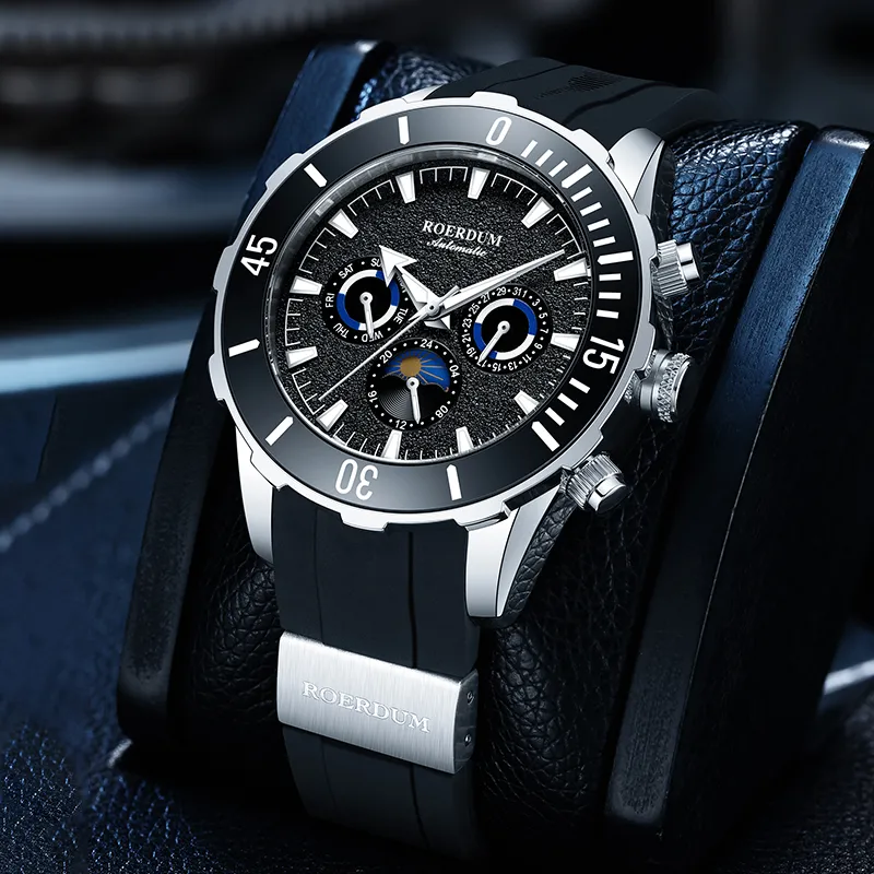 ROERDUM Stalker Automatic Mechanical Movement Silicone Strap Watch Men's Watches Black Dial-2