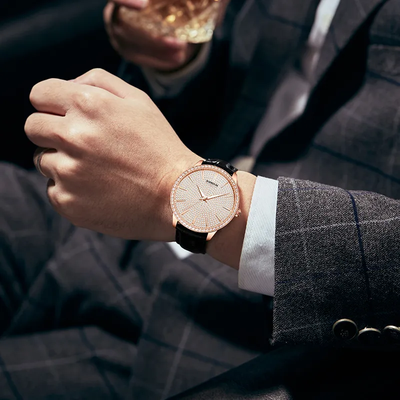 ROERDUM Universe Sun God Apollo Belt Style Mechanical Movement Cowhide Strap Watch Men's Watches Gold Dial-3
