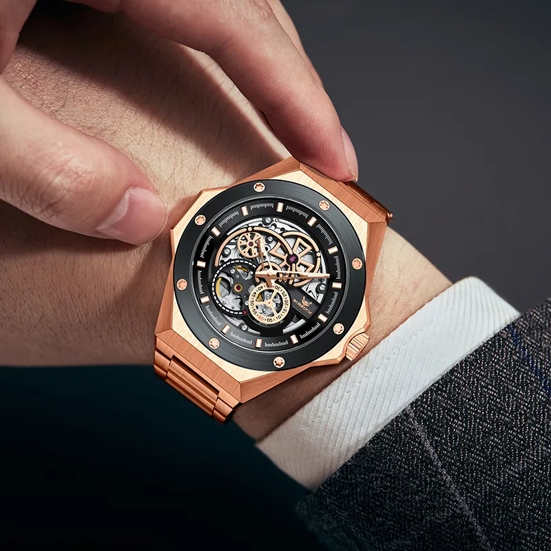 ROERDUM Infinite Universe Collection Leader Mechanical Movement Steel Strap Watch Men's Watches Black Dial-6
