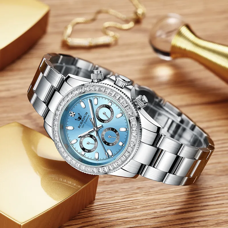 ROERDUM Ditan Collection Ice Blue Di Mechanical Movement Steel Strap Watch Unisex Blue Dial-6