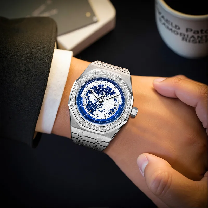 ROERDUM Galaxy Starry Sky Collection Mechanical Movement Stainless Steel Watchband Watch Men's Watches Blue Dial-14