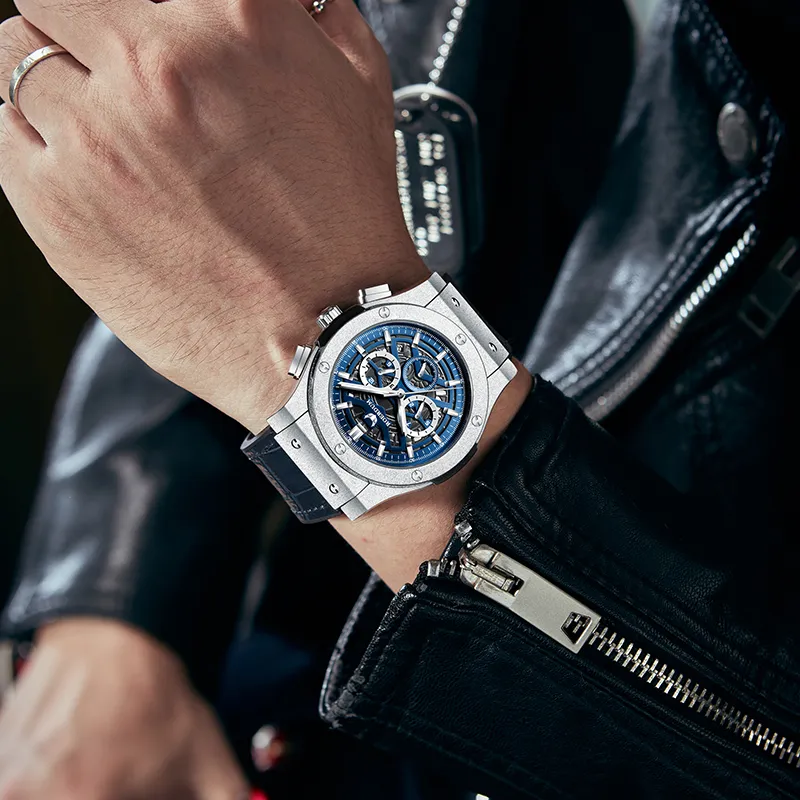 ROERDUM Mars GTR Automatic Mechanical Movement Genuine Leather Strap Watch Men's Watches Blue Dial-25