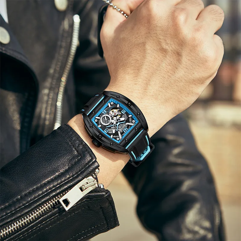 ROERDUM X Collection Automatic Mechanical Movement Silicone Strap Watch Men's Watches Black Dial-12