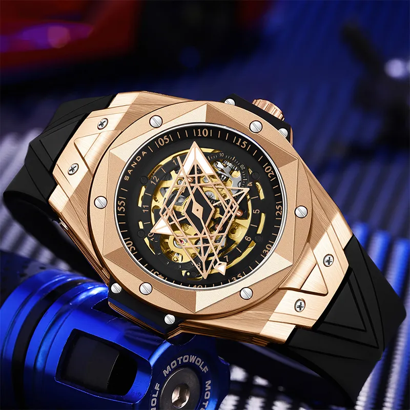 Sanda Automatic Mechanical Movement Silicone Strap Watch Men's Watches Black Dial-8