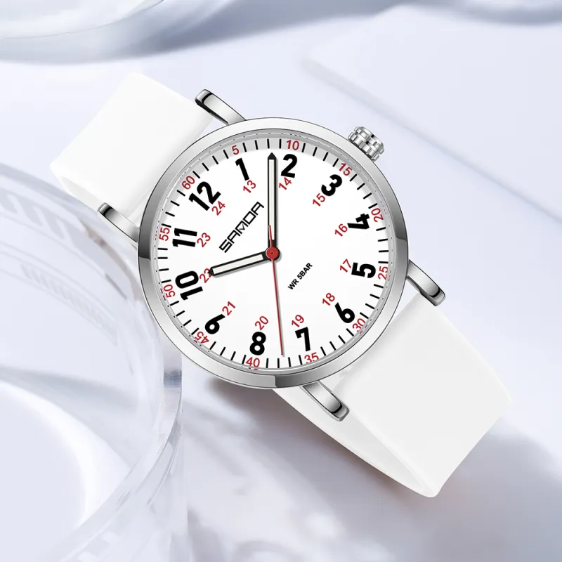 Sanda Quartz Movement Silicone Strap Watch Unisex White Dial-3