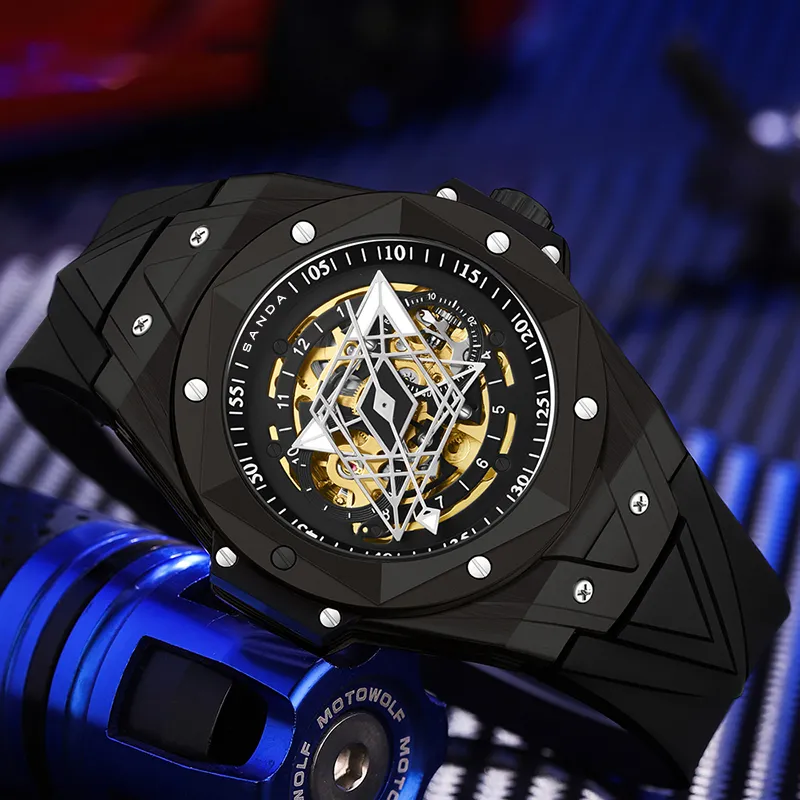 Sanda Automatic Mechanical Movement Silicone Strap Watch Men's Watches Black Dial-13