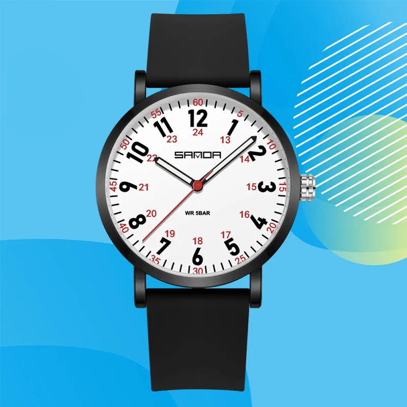 Sanda Quartz Movement Silicone Strap Watch Unisex White Dial-38