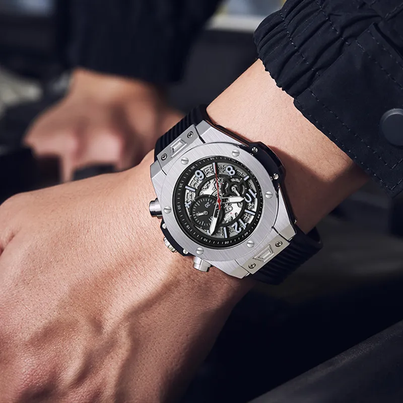 Sanda Automatic/Manual Mechanical Movement TPU Strap Watch Men's Watches Black Dial-3