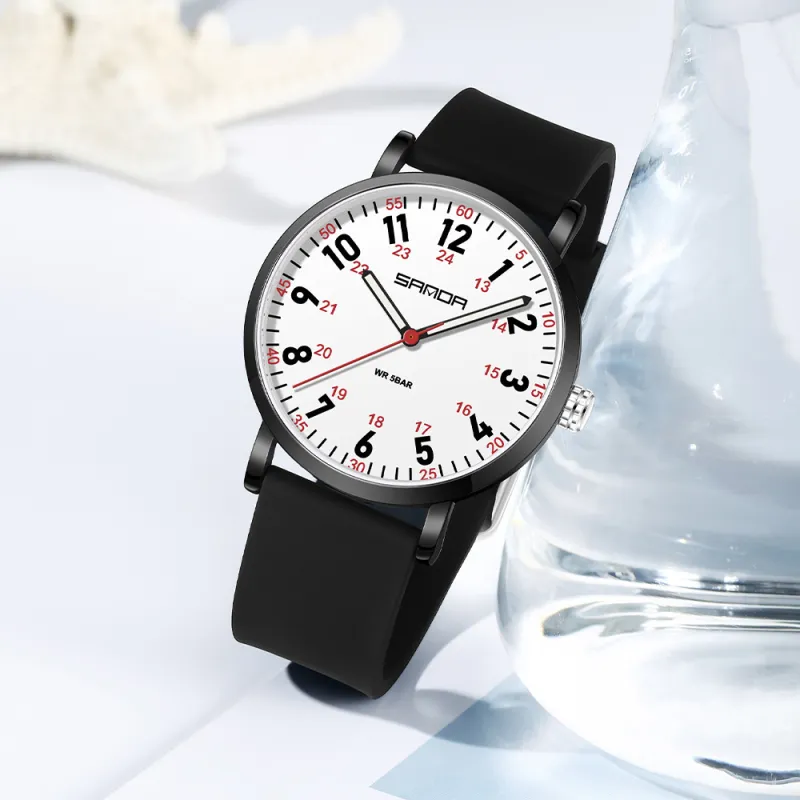 Sanda Quartz Movement Silicone Strap Watch Unisex White Dial-37
