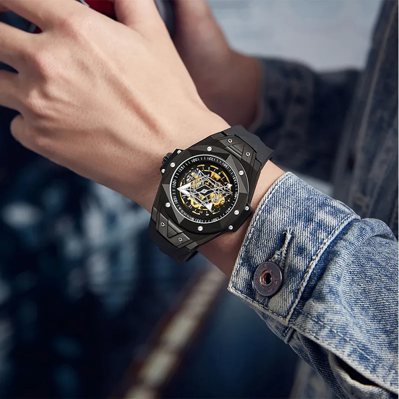 Sanda Automatic Mechanical Movement Silicone Strap Watch Men's Watches Black Dial-12