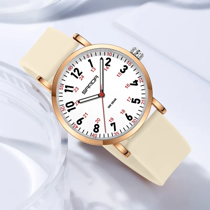 Sanda Quartz Movement Silicone Strap Watch Unisex White Dial-9