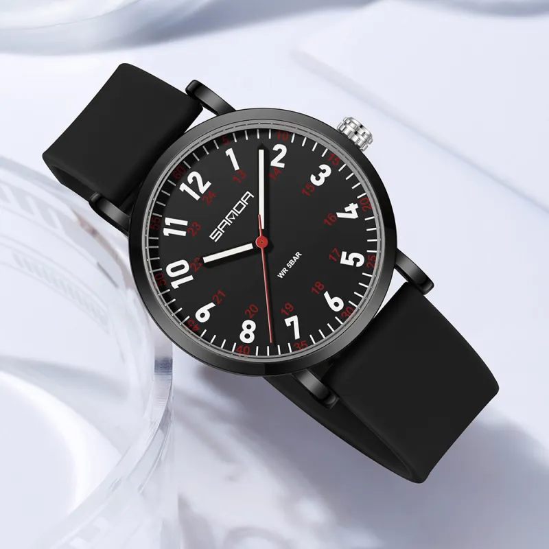 Sanda Quartz Movement Silicone Strap Watch Unisex White Dial-42