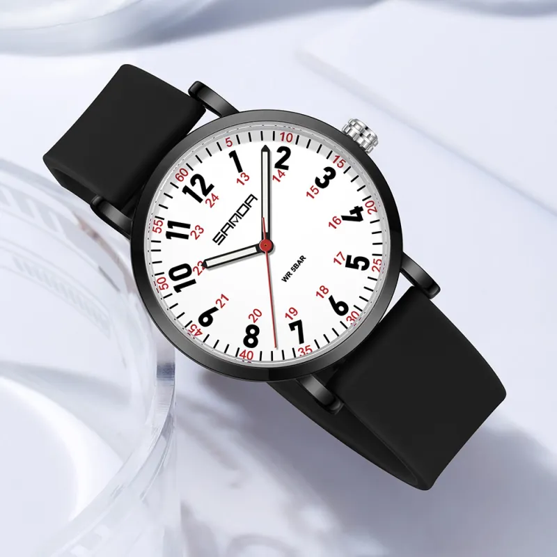 Sanda Quartz Movement Silicone Strap Watch Unisex White Dial-36