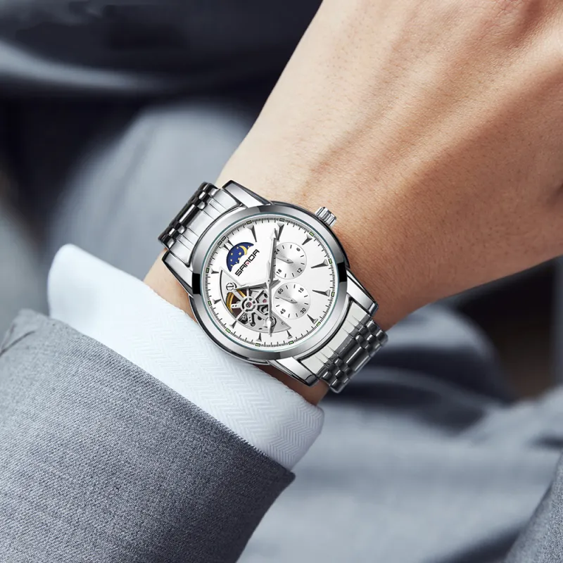 Sanda Automatic Mechanical Movement Stainless Steel Strap Watch Men's Watches White Dial-3
