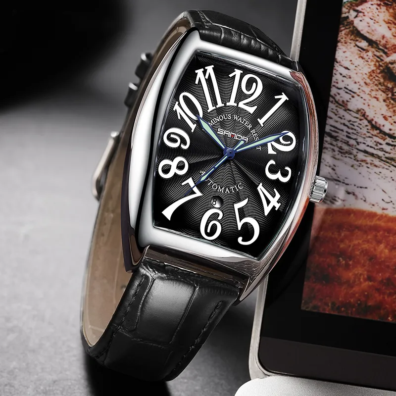 Sanda Mechanical Movement Leather Strap Watch Men's Watches Black Dial-13