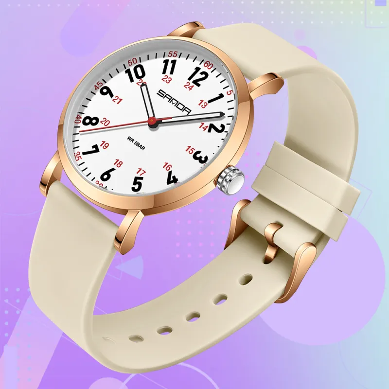 Sanda Quartz Movement Silicone Strap Watch Unisex White Dial-11