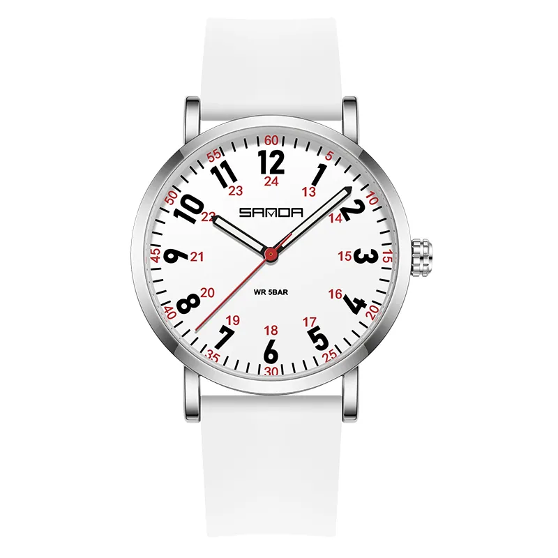 Sanda Quartz Movement Silicone Strap Watch Unisex White Dial-1