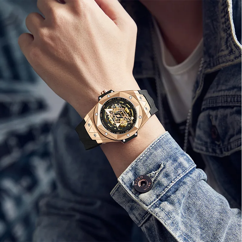 Sanda Automatic Mechanical Movement Silicone Strap Watch Men's Watches Black Dial-7