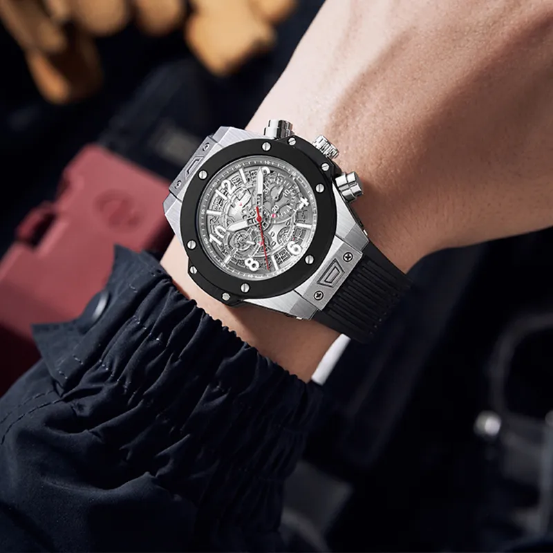 Sanda Automatic/Manual Mechanical Movement TPU Strap Watch Men's Watches Black Dial-7