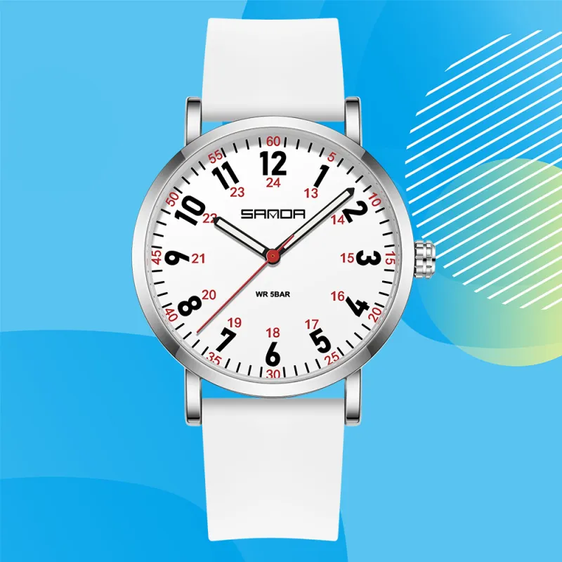 Sanda Quartz Movement Silicone Strap Watch Unisex White Dial-5