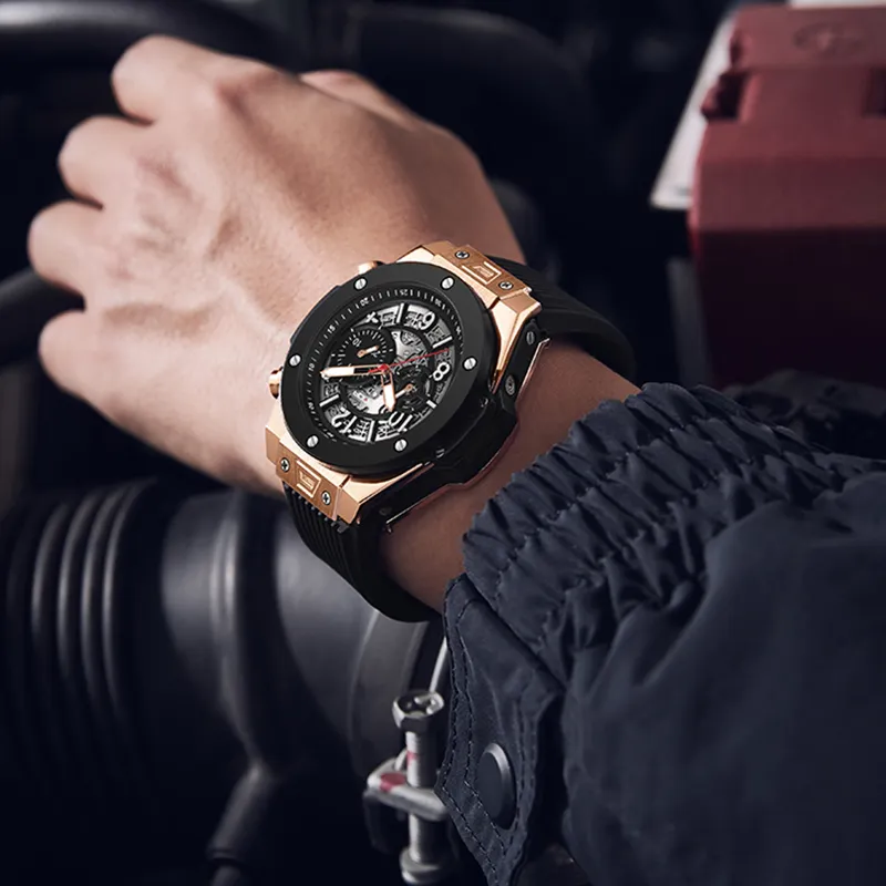 Sanda Automatic/Manual Mechanical Movement TPU Strap Watch Men's Watches Black Dial-11