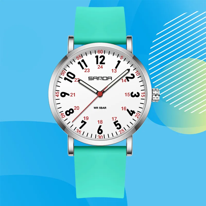 Sanda Quartz Movement Silicone Strap Watch Unisex White Dial-27