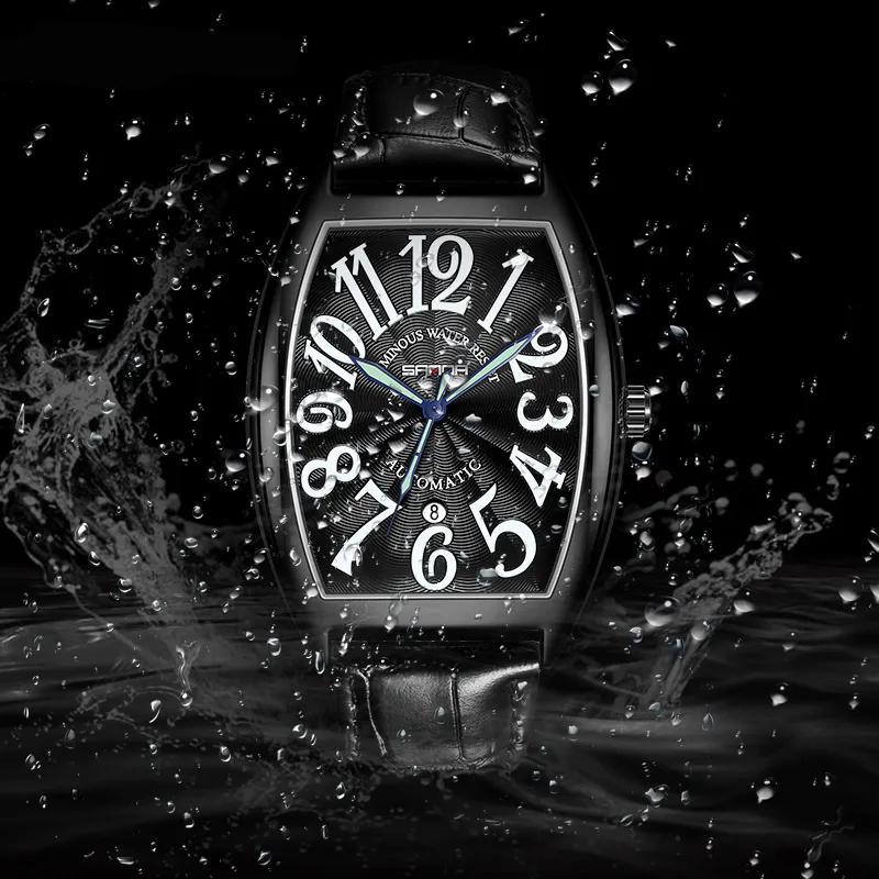 Sanda Mechanical Movement Leather Strap Watch Men's Watches Black Dial-3