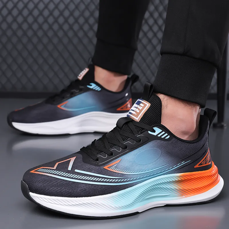 Kuding Running Shoes Men Low Top White Blue/Blue Black/Black-3