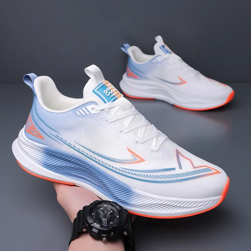 Kuding Running Shoes Men Low Top White Blue/Blue Black/Black-12