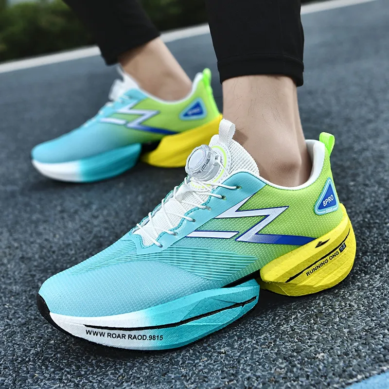 Kuding Running Shoes Unisex Low Top Electric Blue/White Pink/Moon Black/Green Spring Green-14