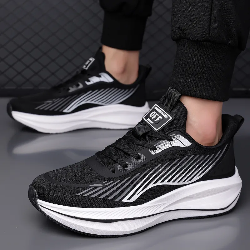 Kuding Running Shoes Men Low Top Black/White-3