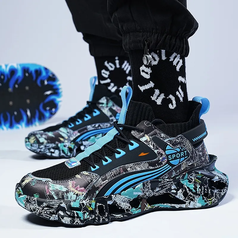 Kuding Running Shoes Unisex Low Top Black Orange/Black Blue/White Moon/White Blue-7