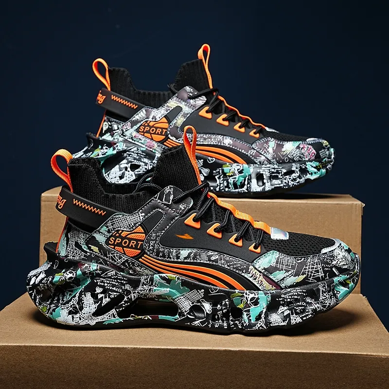 Kuding Running Shoes Unisex Low Top Black Orange/Black Blue/White Moon/White Blue-2