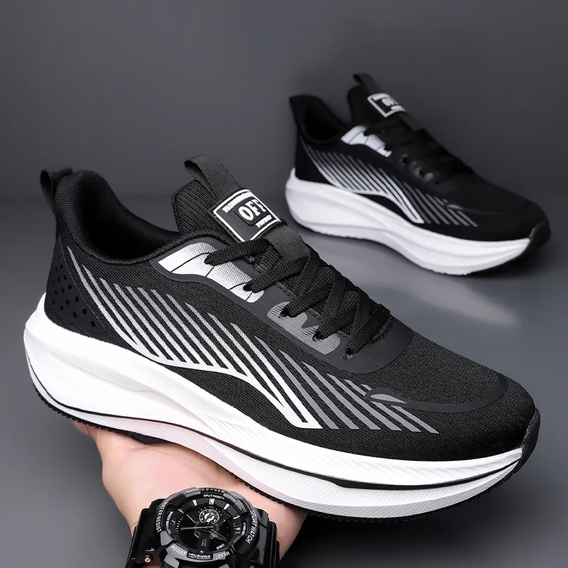 Kuding Running Shoes Men Low Top Black/White-1