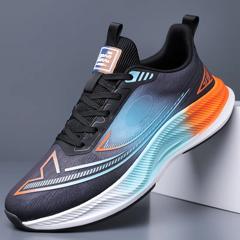 Kuding Running Shoes Men Low Top White Blue/Blue Black/Black-1