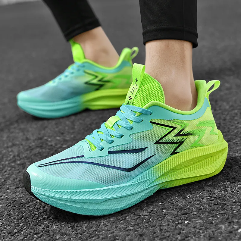 Kuding Running Shoes Unisex Low Top Electric Blue/Grass Green/Flint Red-12