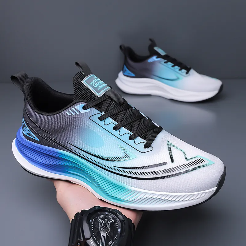 Kuding Running Shoes Men Low Top White Blue/Blue Black/Black-7