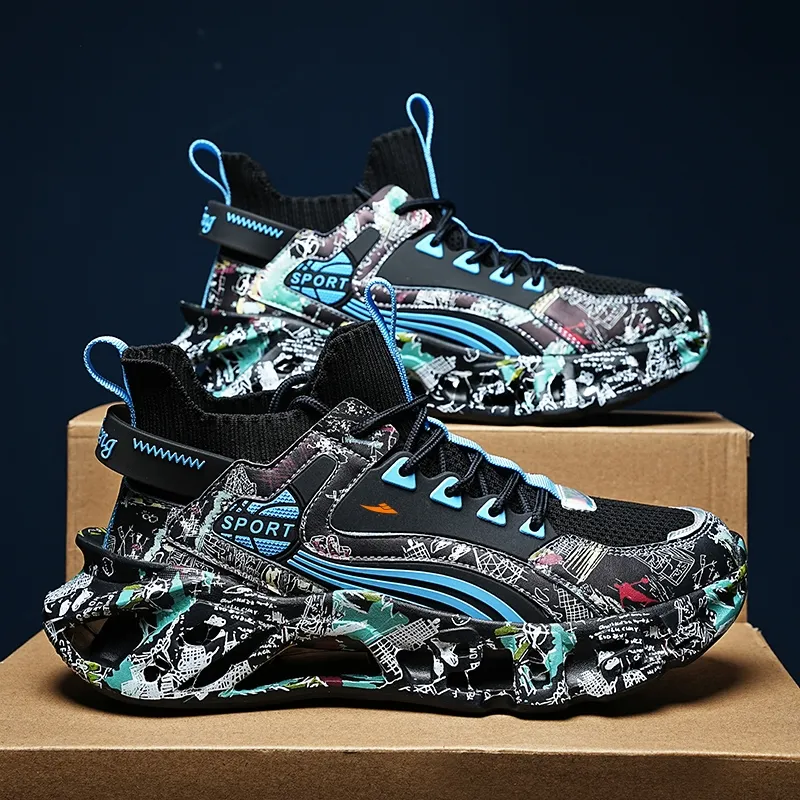 Kuding Running Shoes Unisex Low Top Black Orange/Black Blue/White Moon/White Blue-6