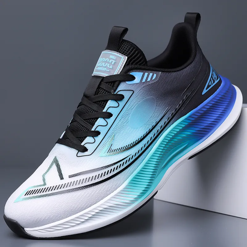 Kuding Running Shoes Men Low Top White Blue/Blue Black/Black-6