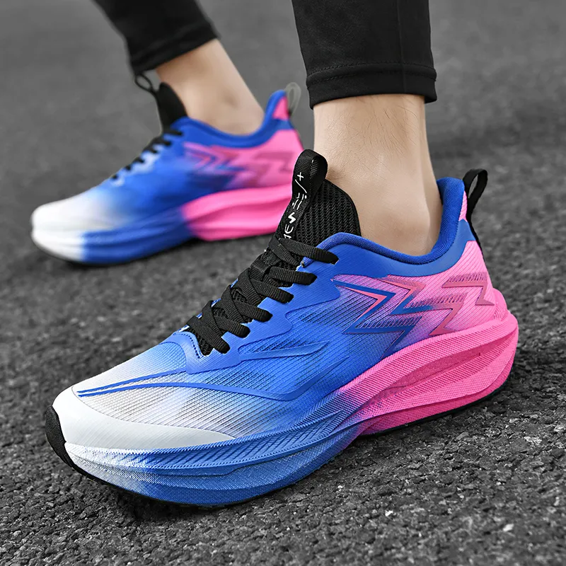 Kuding Running Shoes Unisex Low Top Electric Blue/Grass Green/Flint Red-4
