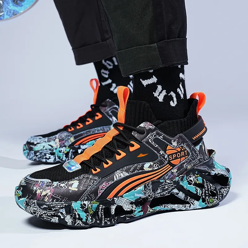 Kuding Running Shoes Unisex Low Top Black Orange/Black Blue/White Moon/White Blue-3