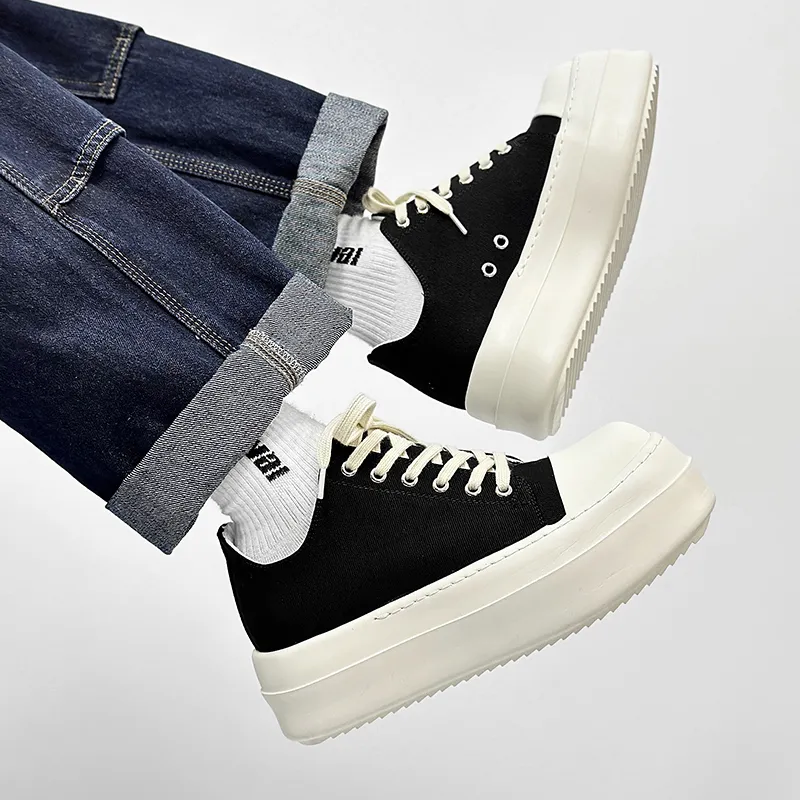 Kuding Skateboard Shoes Unisex Low Top White Black-5